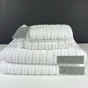 Deco Bianca Turkish Bath Towel Set White Textured Ultrasoft - 4 Piece Set NEW